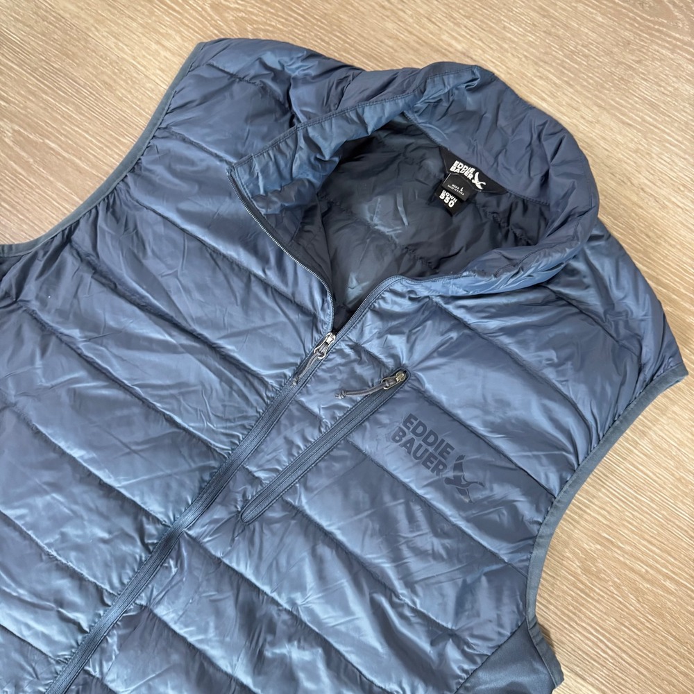 Eddie Bauer Puffer Vest Mens L Blue Down 550 Full Zip Insulated 1798831